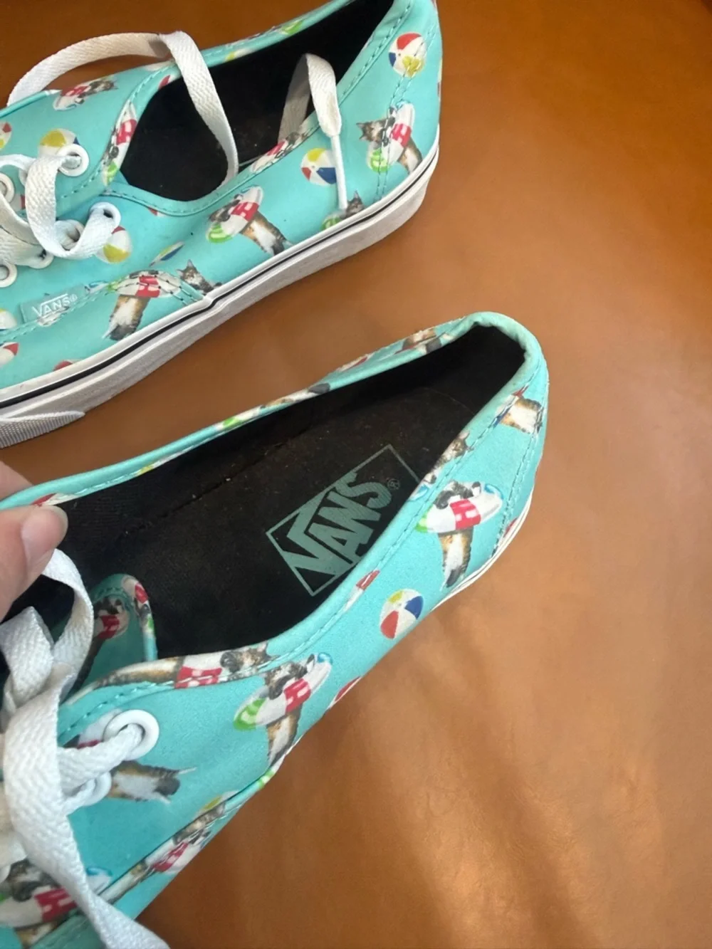 Vans Aqua Canvas Sneakers with Beach Ball & Cat Print - Picture 9 of 10
